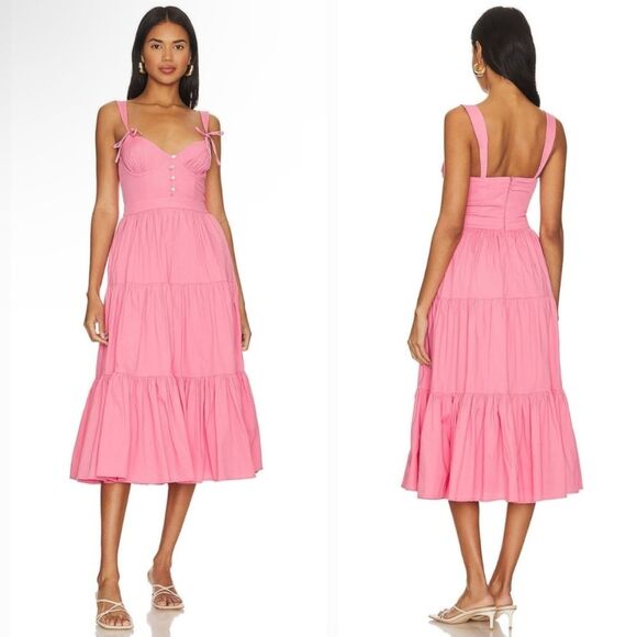 Revolve Tularosa Poppy Bustier A-Line Midi Dress in Watermelon Pink Size Medium - Picture 1 of 12